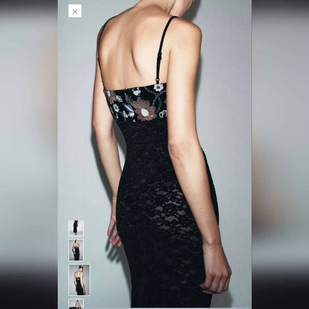 Zara Elegant Black Lace Maxi Dress - Picture 3 of 10